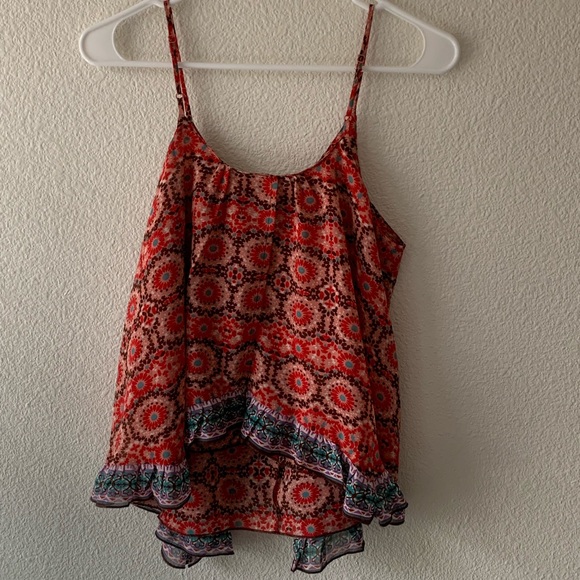 Red Multi Patterned Tank Top. Patrons of Peace (M) - Picture 2 of 4